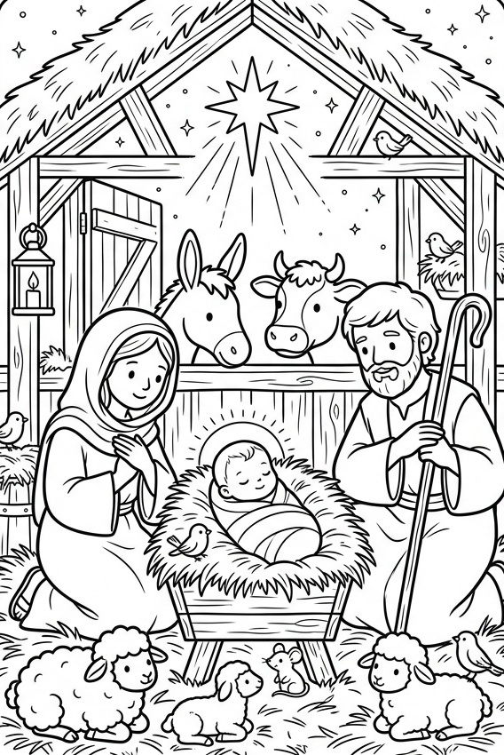 O nascimento de Jesus para colorir